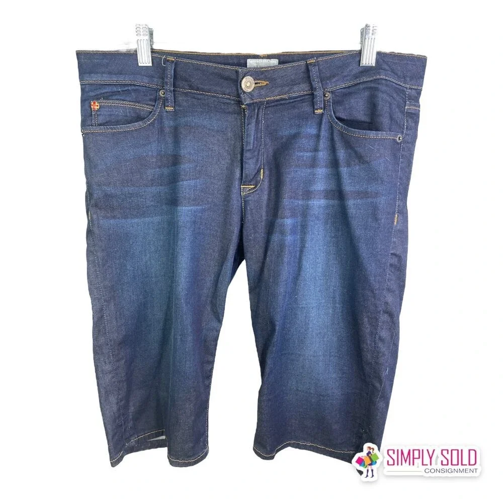 Hudson‎ Denim Shorts Womens 31 Blue Bermuda Dark Wash Flap Pocket Made in USA